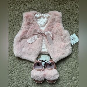 Baby Girl Pink Fur Vest & Matching Pink Fur Shoes